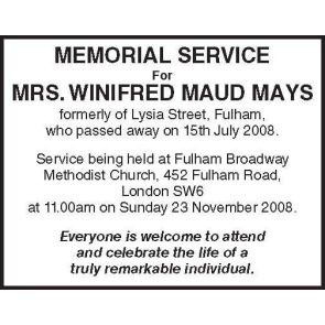 Photo of WINIFRED MEMORIAL